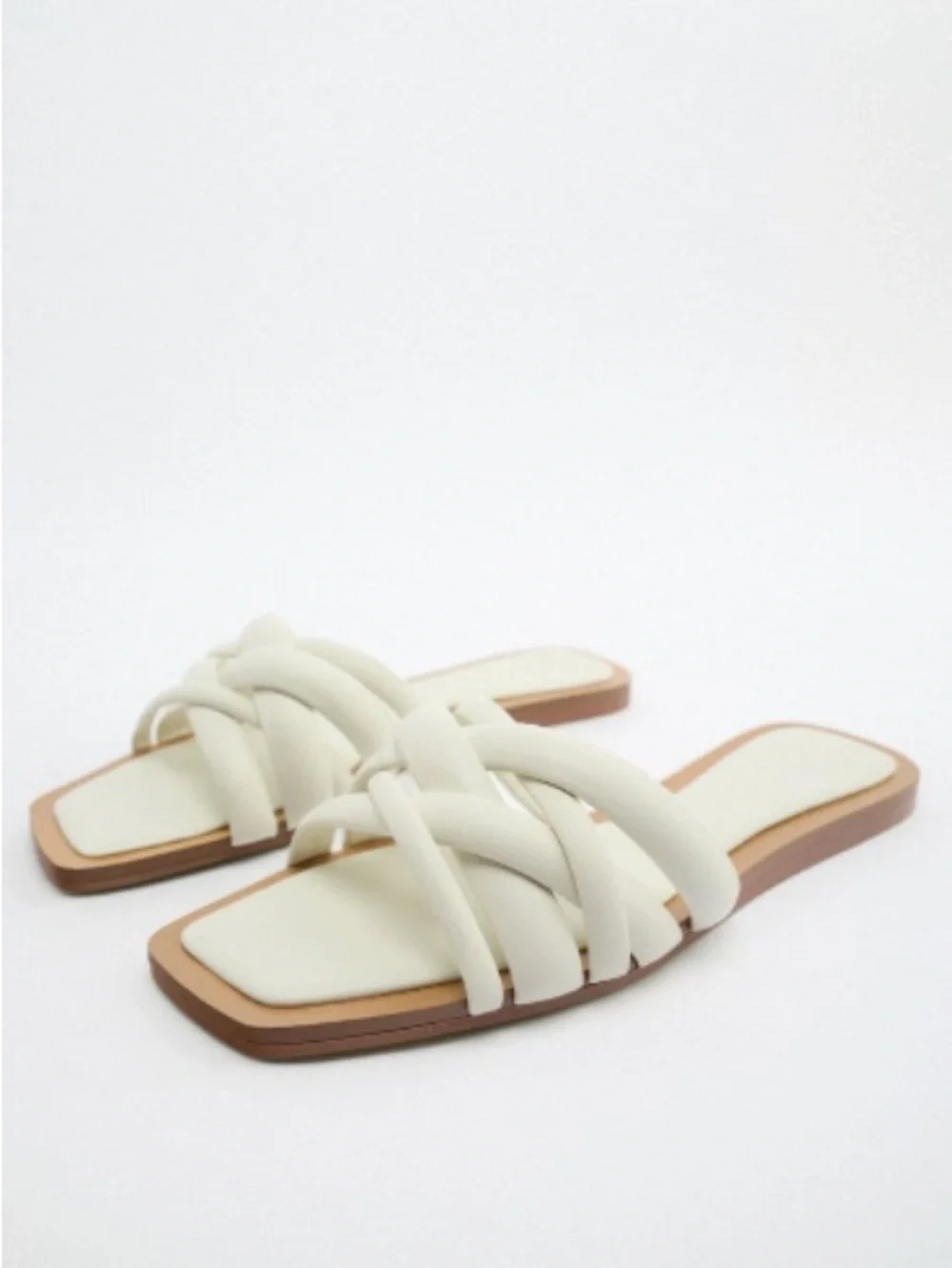 Zara Flat Strappy White Slide Sandals 3619/910 Size EUR 42 US 11 - Picture 2 of 8